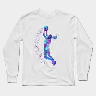 Girl Basketball Player Shooter Watercolor Sport Gift Long Sleeve T-Shirt